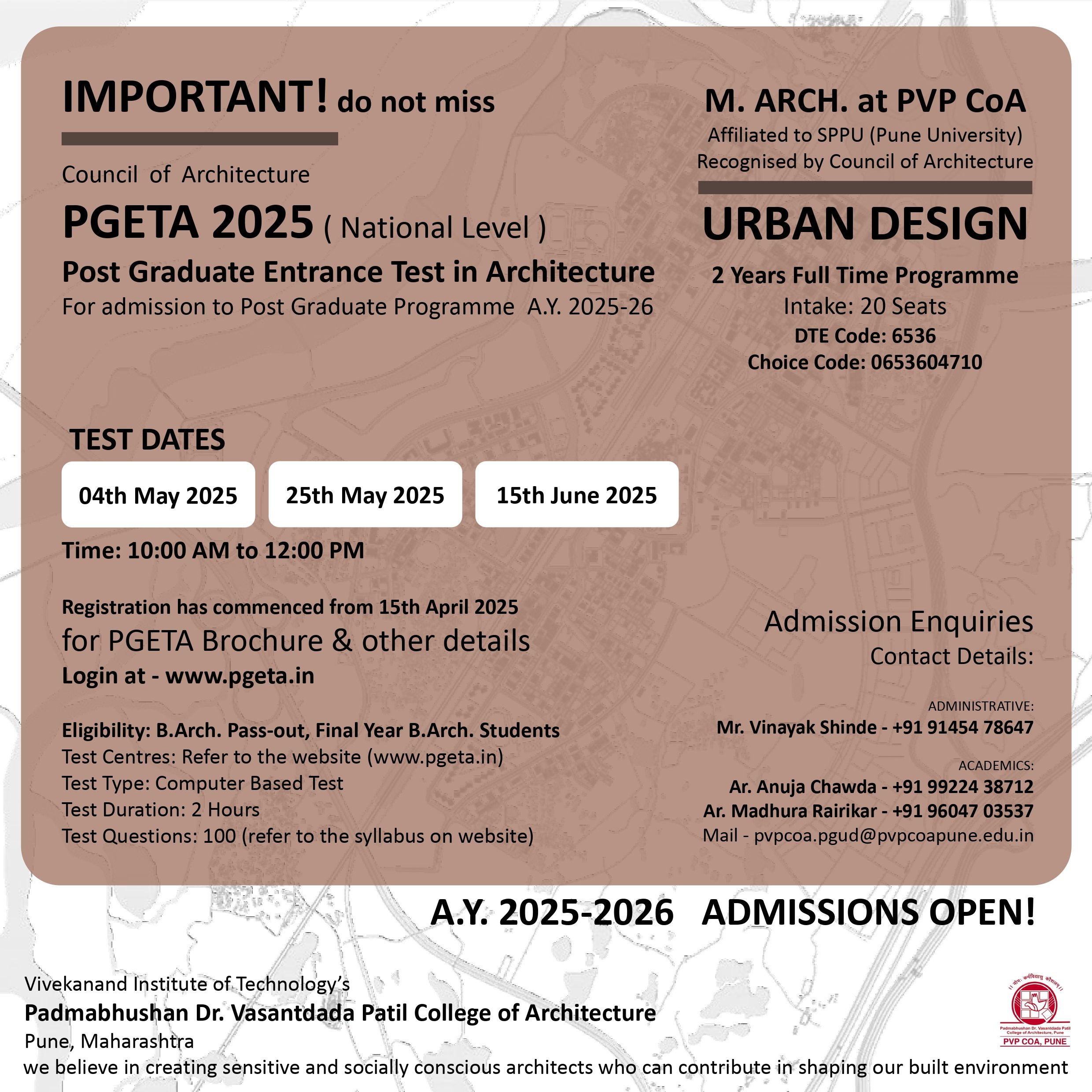 Exam dates [ PGETA 2025 ]