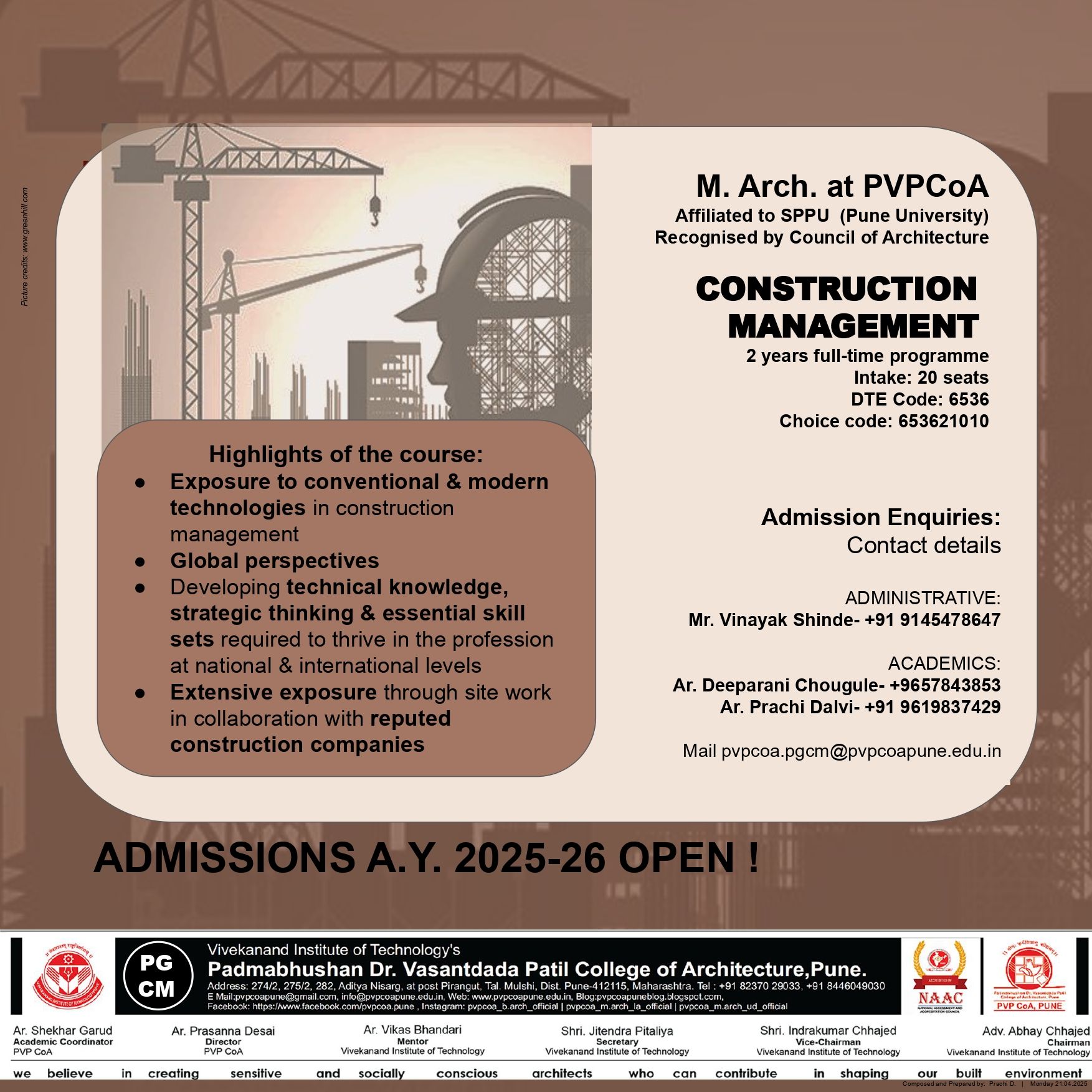 Admissions 2025-26 M.Arch (CM)